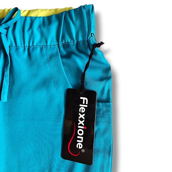 Flexxione Teal Medical Scrub Pants XS Multiple Pockets Straight Leg Confortable - Picture 11 of 16